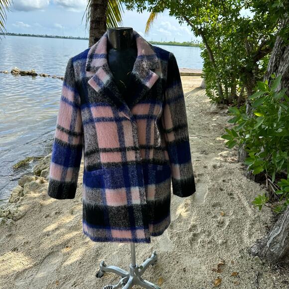 Elle Aubry Womens Pink Purple Black Wool Blend Peacoat Jacket Coat Size 10 - Picture 1 of 5